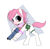 Size: 1456x1437 | Tagged: safe, artist:aztrial, oc, oc only, earth pony, pony, bag, bags under eyes, clothes, dilated pupils, glow bracelets, gradient ears, gradient muzzle, gun, leg warmers, medical saddlebag, my putrid ponies, neckerchief, shotgun, solo, weapon