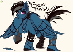 Size: 1400x1000 | Tagged: safe, artist:namelessplaza, rainbow dash, pegasus, g4, chains, choker, clothes, dark, ear piercing, earring, female, goth, gothic, jewelry, makeup, piercing, solo, stockings, thigh highs