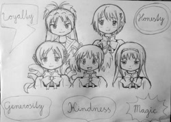 Size: 828x589 | Tagged: safe, artist:majkashinoda626, human, barely pony related, grayscale, monochrome, pencil drawing, puella magi madoka magica, traditional art