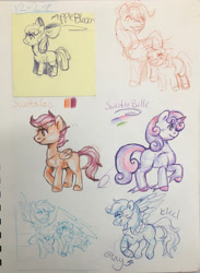 Size: 1280x1745 | Tagged: safe, artist:sweetmelon556, apple bloom, applejack, scootaloo, sweetie belle, earth pony, pegasus, pony, unicorn, g4, cutie mark crusaders, female, filly, foal, horn, mare, siblings, sisters, traditional art