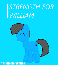 Size: 857x954 | Tagged: safe, artist:tawowilliamdefender, artist:williamtheofficial, oc, oc only, oc:william, earth pony, pony, blue background, eyes closed, justice, male, poster, protest, simple background, solo, stallion, stallion oc