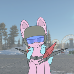 Size: 6000x6000 | Tagged: safe, artist:sodapop sprays, oc, oc only, oc:pyoni, oc:warthunder pony, pegasus, pony, christmas, clothes, gun, helmet, holiday, imminent d point, looking at you, outdoors, solo, warthunder, weapon