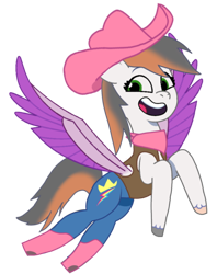 Size: 716x902 | Tagged: safe, artist:twilightsparkle2011, cat, cat pony, original species, pegasus, pony, g5, my little pony: tell your tale, clothes, cowgirl, cutie mark on clothes, disney junior, flying, happy, hat, rainbow dash hair style, sheriff callie, sheriff callie (pony form), sheriff callie's wild west, simple background, transparent background