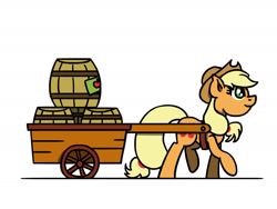 Size: 1800x1350 | Tagged: safe, artist:flutterluv, part of a set, applejack, earth pony, pony, g4, barrel, cart, cider, part of a series, side view, simple background, solo, white background