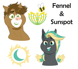 Size: 2424x2160 | Tagged: safe, artist:pookawoods-art, oc, oc only, oc:fennel, oc:sunspot, earth pony, pegasus, pony, female, male, mare, simple background, stallion, white background