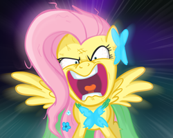 Size: 2616x2080 | Tagged: safe, artist:yellogre, fluttershy, pegasus, pony, g4, my little pony: friendship is magic, the best night ever, clothes, dress, female, flutterrage, gala dress, high res, looking at you, mare, scene interpretation, solo, you're going to love me