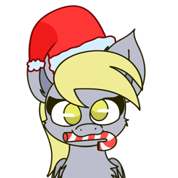 Size: 4096x4096 | Tagged: safe, artist:nhale, derpy hooves, pegasus, pony, g4, bust, candy, candy cane, christmas, commission, cute, derp, female, festive, food, happy, hat, holiday, mare, open mouth, open smile, portrait, santa hat, smiling, solo, surprised, wings