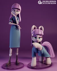 Size: 1728x2160 | Tagged: safe, artist:grayworldcorporation, maud pie, earth pony, human, pony, equestria girls, g4, 3d, 3d model, duo, duo female, female, human ponidox, mare, multiple variants, raised hoof, self paradox, self ponidox