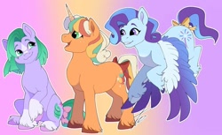 Size: 1080x660 | Tagged: safe, artist:the.gay.tree.and.me, glory (g5), peach fizz, seashell (g5), pony, g5, female, older, pippsqueak trio