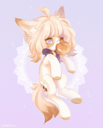 Size: 3385x4200 | Tagged: safe, artist:vanilla-chan, oc, oc only, earth pony, pony, abstract background, bowtie, bread, ear fluff, eating, food, herbivore, solo