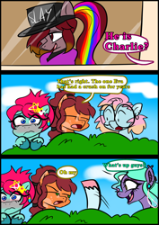 Size: 1240x1754 | Tagged: safe, artist:jully-park, oc, oc:charlie bucket, oc:charlotte parker, oc:ella evans, oc:eva marshall, oc:kelly clark, earth pony, pegasus, pony, comic:how i meet my chaotic friends, comic