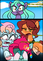 Size: 1240x1754 | Tagged: safe, artist:jully-park, oc, oc:charlotte parker, oc:ella evans, oc:eva marshall, oc:kelly clark, earth pony, pegasus, pony, comic:how i meet my chaotic friends, comic