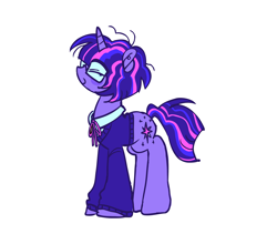 Size: 2048x1800 | Tagged: safe, artist:crasysam0, twilight sparkle, pony, unicorn, g4, alternate hairstyle, bow, clothes, female, glasses, horn, mare, smiling, solo, sweater, unicorn twilight