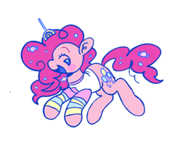 Size: 2048x1800 | Tagged: safe, artist:crasysam0, pinkie pie, earth pony, pony, g4, candy, candy in hair, clothes, female, food, happy, mare, open mouth, open smile, shirt, smiling, solo, striped leg warmers