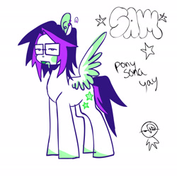 Size: 2048x2048 | Tagged: safe, artist:crasysam0, oc, oc only, pegasus, pony, glasses, simple background, solo, spread wings, stars, white background, wings