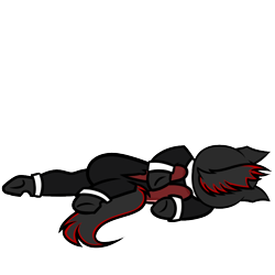 Size: 800x800 | Tagged: safe, artist:purple wingshade, oc, oc:buggo, changeling, clothes, emoji, family guy, family guy death pose, red changeling, suit