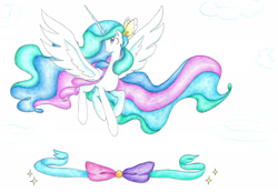 Size: 2236x1546 | Tagged: safe, artist:bluemagic, princess celestia, alicorn, pony, g4, ethereal mane, ethereal tail, horn, simple background, spread wings, tail, white background, wings