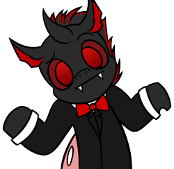 Size: 820x800 | Tagged: safe, artist:purple wingshade, oc, oc:buggo, changeling, clothes, emoji, red changeling, shrug, suit