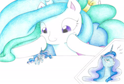 Size: 2264x1546 | Tagged: safe, artist:bluemagic, princess celestia, princess luna, alicorn, pony, g4, ethereal mane, ethereal tail, horn, simple background, tail, tiny, tiny alicorn, tiny ponies, wings