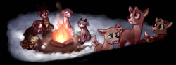 Size: 1280x475 | Tagged: safe, artist:computerstickman, alice the reindeer, aurora the reindeer, bori the reindeer, deer, g4, fire