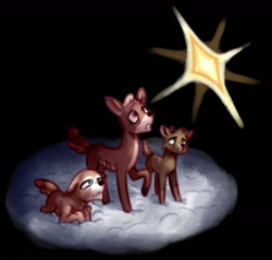 Size: 1280x1226 | Tagged: safe, artist:computerstickman, alice the reindeer, aurora the reindeer, bori the reindeer, deer, g4, snow, stars