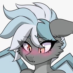 Size: 866x866 | Tagged: artist needed, safe, oc, oc only, oc:lotus fang, bat pony, anthro, blushing, bust, cheek fluff, cute, fangs, female, floppy ears, simple background, white background