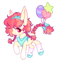 Size: 1548x1614 | Tagged: safe, artist:anno酱w, oc, oc only, hybrid, original species, rabbit, rabbit pony, adoptable, animal, balloon, base used, bow, bowtie, bunny ears, clothes, headband, neckerchief, paws, pigtails, shoes, simple background, socks, solo, transparent background