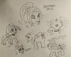 Size: 2048x1650 | Tagged: safe, artist:pony quarantine, oc, oc only, oc:dyx, alicorn, pony, g1, g3, g5, my little pony: tell your tale, choker, dyxcember, female, filly, foal, grayscale, monochrome, pencil drawing, solo, style emulation, traditional art