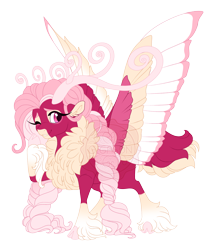 Size: 4200x4800 | Tagged: safe, artist:gigason, oc, oc only, oc:rose finch, hybrid, g4, absurd resolution, antlers, braid, braided pigtails, chest fluff, cloven hooves, coat markings, colored, colored antlers, colored chest fluff, colored eyebrows, colored hooves, colored pinnae, colored pupils, colored wings, colored wingtips, deer tail, ear fluff, eye markings, facial markings, female, female oc, flat colors, fluffy, fluffy tail, gradient antlers, grid adoptable, hooves, hybrid oc, interspecies offspring, long eyelashes, long feather, long fetlocks, long mane, looking back, magenta coat, magenta pupils, magical lesbian spawn, multicolored wings, obtrusive watermark, offspring, one eye closed, parent:bori the reindeer, parent:fluttershy, pigtails, pink coat, pink eyes, pink hooves, pink mane, pink wingtips, raised hoof, reindeer hybrid, reindeer pony, ruff, simple background, smiling, snip (coat marking), socks (coat markings), solo, spread wings, standing, tail, three quarter view, tied mane, transparent background, two toned mane, two toned tail, watermark, wings