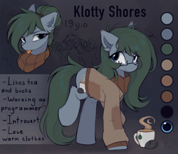 Size: 2357x2048 | Tagged: safe, artist:lerk, oc, oc:klotty, earth pony, clothes, cute, ear fluff, glasses, solo, sweater