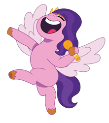 Size: 1200x1359 | Tagged: safe, artist:prixy05, pipp petals, pegasus, pony, g5, my bananas, my little pony: tell your tale, female, flying, mare, microphone, simple background, solo, transparent background, vector