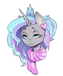 Size: 999x1206 | Tagged: safe, artist:styarema, oc, oc only, alicorn, clothes, crown, ear piercing, earring, horn, jewelry, piercing, regalia, scarf