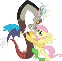 Size: 683x677 | Tagged: safe, edit, vector edit, discord, fluttershy, dancing, female, looking at each other, looking at someone, male, ship:discoshy, shipping, show accurate, simple background, straight, transparent background, vector