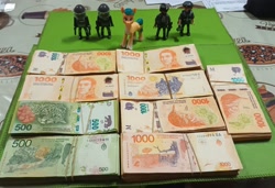 Size: 4000x2730 | Tagged: safe, artist:dingopatagonico, hitch trailblazer, earth pony, g5, argentina, irl, money, photo, playmobil, police