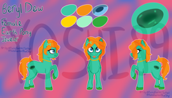 Size: 2840x1620 | Tagged: safe, artist:azira faerinx, oc, oc only, earth pony, pony, g4, bow, commission, crystal, female, front view, green coat, hair bow, hoof shoes, jewelry, necklace, orange mane, reference sheet, side view