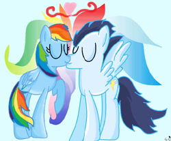 Size: 750x621 | Tagged: safe, artist:sparkle102, rainbow dash, soarin', pegasus, pony, g4, duo, duo male and female, eyes closed, female, kiss on the lips, kissing, male, mare, ship:soarindash, shipping, stallion, straight