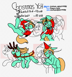 Size: 966x1040 | Tagged: safe, artist:dinexistente, advertisement, antlers, chocolate, christmas, commission, fake antlers, food, hat, holiday, holly, holly mistaken for mistletoe, hot chocolate, looking at you, santa hat, your character here