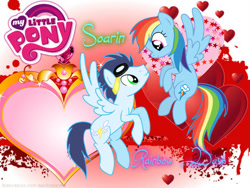 Size: 749x562 | Tagged: safe, artist:manglefoxfnaf2, rainbow dash, soarin', pegasus, pony, g4, duo, duo male and female, female, heart, male, mare, ship:soarindash, shipping, stallion, straight, wallpaper