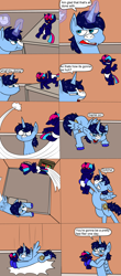 Size: 4100x9339 | Tagged: source needed, safe, artist:realtyler, oc, oc only, oc:blue thunder, oc:thunderbolt, alicorn, pony, baby, baby pony, canon x oc, colt, diaper, diaper change, father, female, flying, foal, male, ship:thundersparkle, shipping, straight