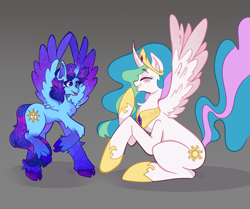 Size: 4007x3352 | Tagged: source needed, safe, artist:dg_lps, princess celestia, oc, oc:blue thunder, alicorn, pony, g4, dancing, spread wings, wings