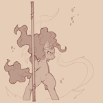 Size: 1200x1200 | Tagged: safe, artist:cold-blooded-twilight, pinkie pie, earth pony, pony, aura, bipedal, crown, featureless crotch, glowing, glowing eyes, jewelry, long hair, monochrome, regalia, sketch, staff, sun wukong, weapon