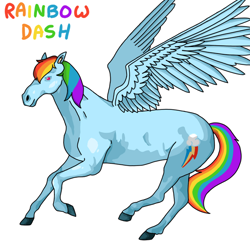 Size: 640x640 | Tagged: safe, artist:saturaed_acidity, rainbow dash, horse, pegasus, g4, colored hooves, female, hoers, hooves, mare, raised hoof, realistic, simple background, solo, spread wings, white background, wings