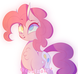 Size: 2848x2704 | Tagged: safe, artist:coolzaart, pinkie pie, earth pony, pony, chest fluff, female, heterochromia, mare, redesign, signature, simple background, smiling, solo, white background