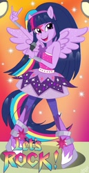 Size: 989x1920 | Tagged: safe, artist:jenna56, twilight sparkle, human, equestria girls, g4, my little pony equestria girls: rainbow rocks, female, microphone, open mouth, open smile, ponied up, smiling, solo