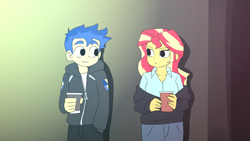 Size: 2200x1239 | Tagged: safe, artist:aokushan, flash sentry, sunset shimmer, equestria girls, g4, female, male, reference, reference to another series, scott pilgrim, scott pilgrim takes off, ship:flashimmer, shipping, straight