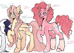 Size: 1905x1361 | Tagged: safe, artist:rottendevilman, fluttershy, pinkie pie, earth pony, pegasus, pony, g4, alternate design, clothes, duo, ear, female, hairclip, leg warmers, mare