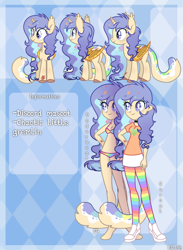 Size: 2200x3000 | Tagged: safe, artist:eilidh-draw, oc, oc only, oc:mish-mash, alicorn, bat pony, bat pony alicorn, pony, equestria girls, g4, alicorn oc, amputee, artificial wings, augmented, barefoot, bat wings, bra, breasts, choker, clothes, commission, equestria girls-ified, feet, female, horn, mare, mascot, multicolored hair, panties, ponied up, prosthetic limb, prosthetic wing, prosthetics, rainbow hair, rainbow socks, rainbow underwear, reference sheet, scar, shirt, shoes, skirt, sneakers, socks, solo, striped socks, t-shirt, tail, tattoo, underwear, unshorn fetlocks, wings, ych result