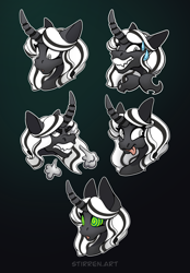 Size: 1640x2360 | Tagged: safe, artist:stirren, oc, changeling, pony, angry, changeling oc, emotes, hypno eyes, hypnosis, hypnotized, silly, sticker, sticker set, surprised, swirly eyes, worried