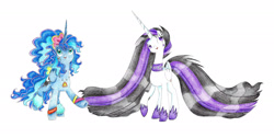 Size: 2096x1054 | Tagged: safe, artist:bluemagic, princess celestia, princess luna, alicorn, pony, g4, 80s princess luna, horn, punklestia, simple background, white background, wings