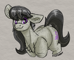 Size: 884x717 | Tagged: safe, artist:reddthebat, octavia melody, earth pony, pony, g4, body freckles, chest fluff, cute, ear fluff, ear freckles, eyebrows, eyebrows visible through hair, female, freckles, looking at you, mare, missing accessory, one ear down, signature, smiling, smiling at you, solo, tavibetes